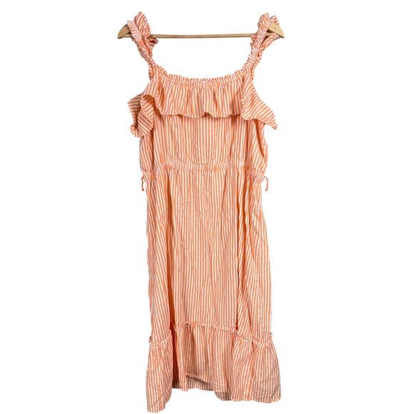 Michael Kors Striped Dress Size XL Summer Dress Boho Peasant Ruffle Neck - Picture 2 of 6